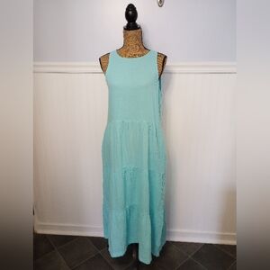 Shannon Passero Aqua Heather Tier Cotton Gauze Maxi Dress Size Medium EUC